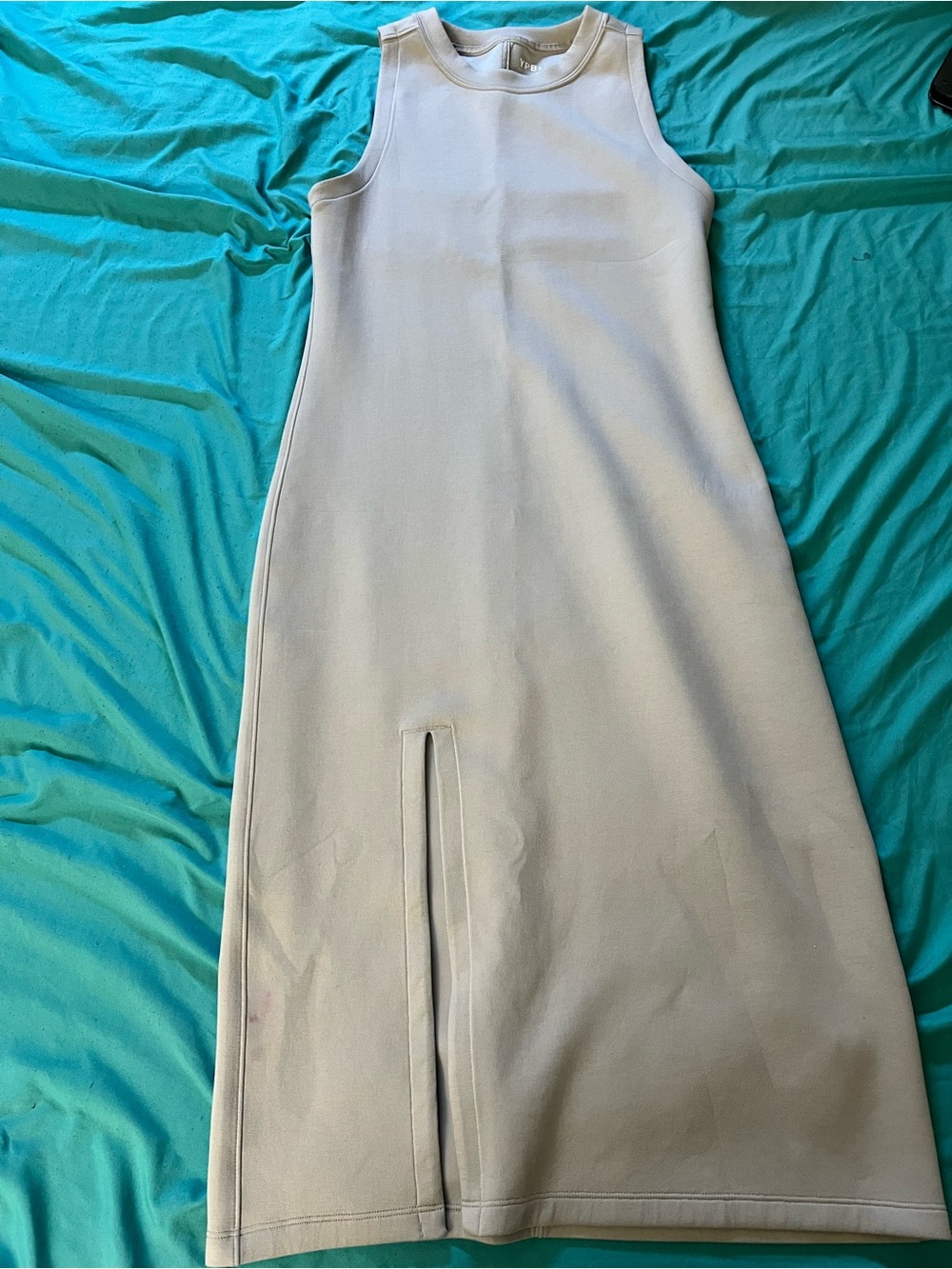 Sleeveless Cream Midi Dress with Front Slit
